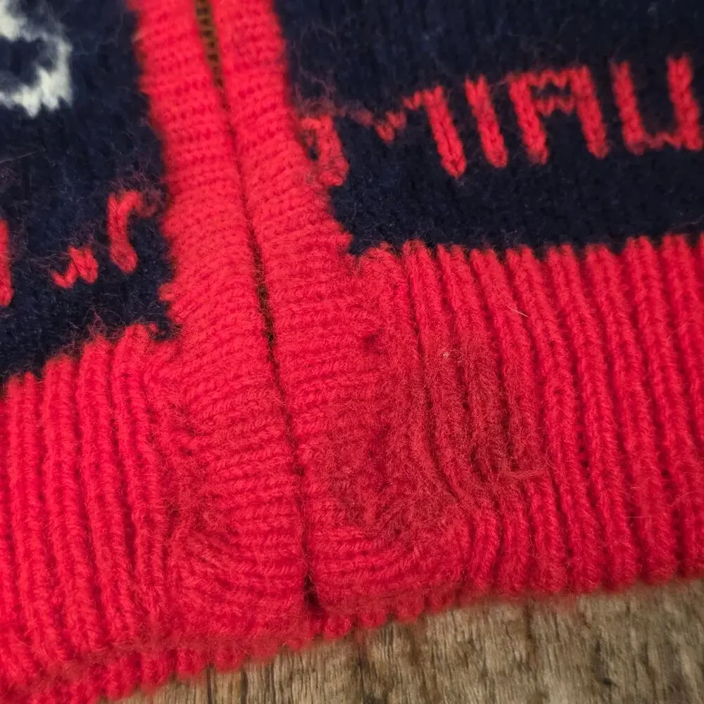 Vintage Kids Reversible Cat Sweater Hoodie Navy Red Zip Cardigan Novelty